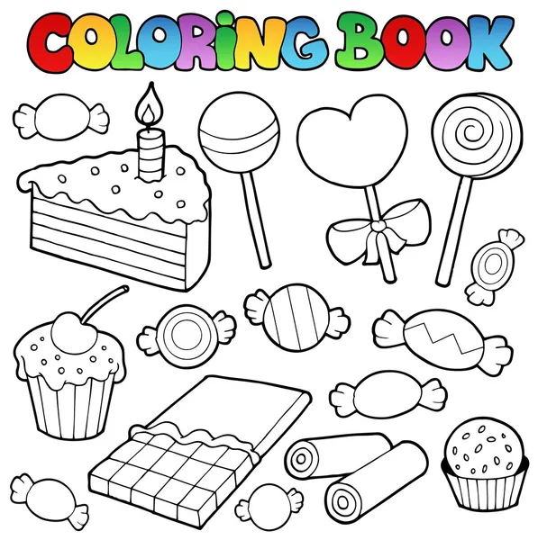 Libro para colorear dulces y pasteles — Vector de stock