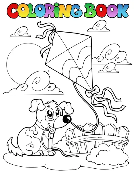 Målarbok med hund och kite — Stock vektor