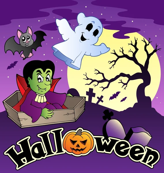 Halloween scenery with sign 3 — Stock Vector
