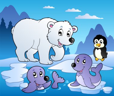 Winter scene with various animals 1 clipart