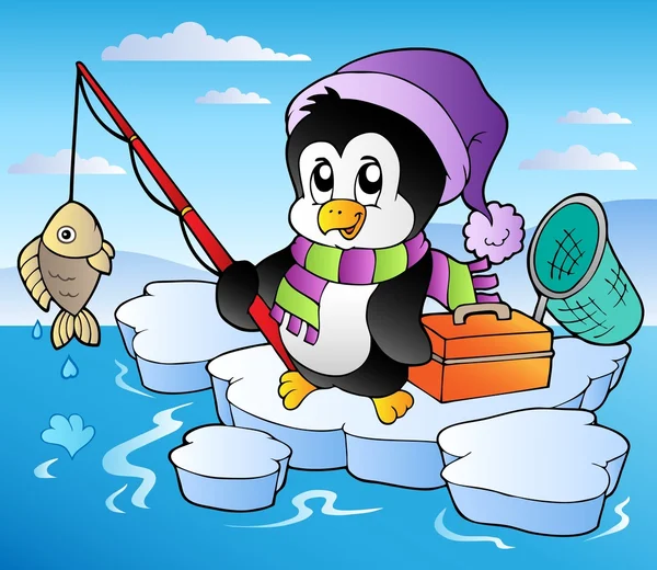 Rajzfilm halászat pingvin — Stock Vector