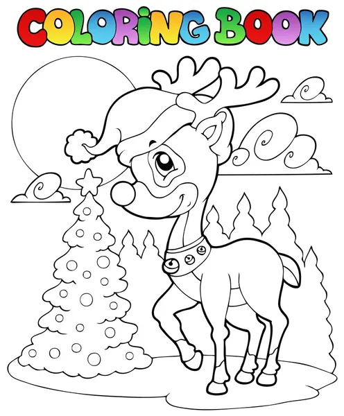 Kleuren boek Kerstmis herten 1 — Stockvector