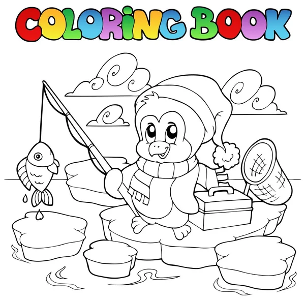Coloring book fiske pingvin — Stock vektor