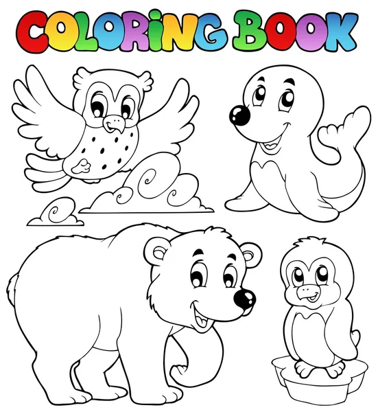 Coloring book happy winter animals — Stock Vector