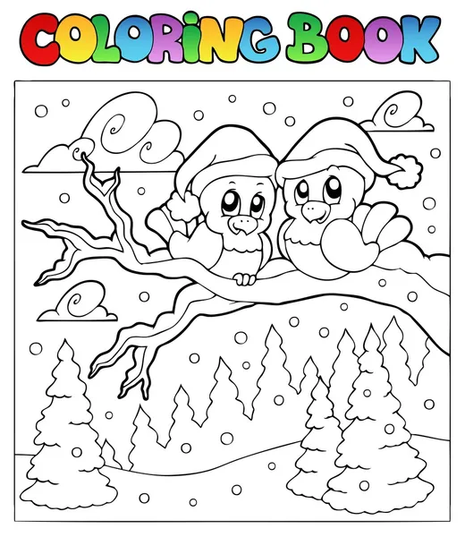 Χρωματισμός βιβλίο δύο πουλιά του χειμώνα — Διανυσματικό Αρχείο