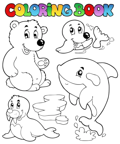 Coloring book wintertime animals 1 — Stock Vector