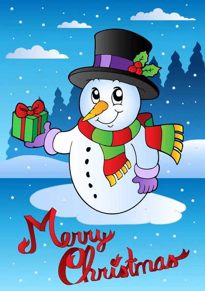 Merry Christmas card with snowman 2 — Stock Vector