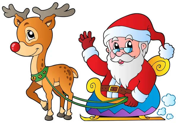 Noel Baba ile kızak ve geyik — Stok Vektör