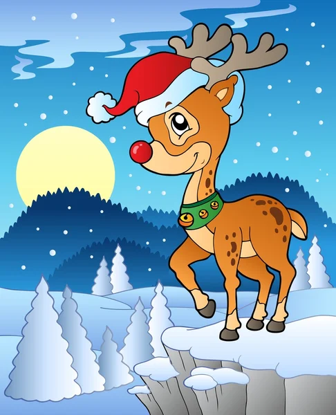 Scene with Christmas deer 1 — Stock Vector
