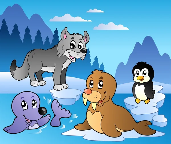 Winter scene with various animals 2 — Stockvector