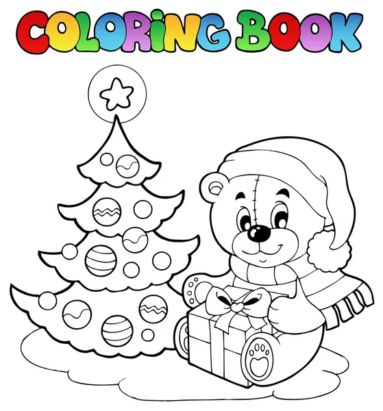 Coloring book Christmas teddy bear — Stock Vector