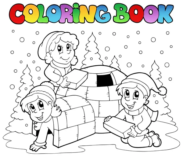 Coloring book winter scene 1 — Stock Vector