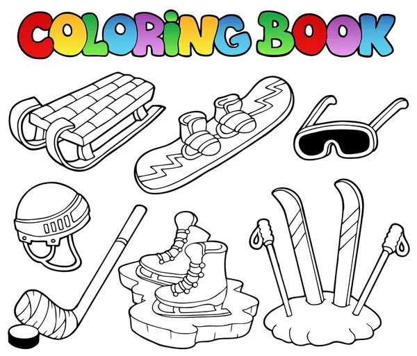 Coloring book winter sports gear — Stock Vector