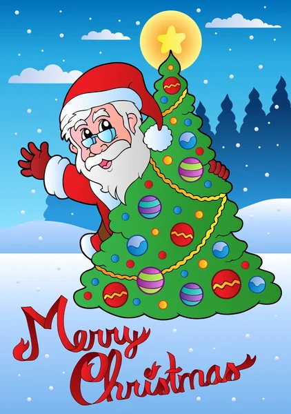 Frohe Weihnachten Karte mit Weihnachtsmann 1 — Stockvektor