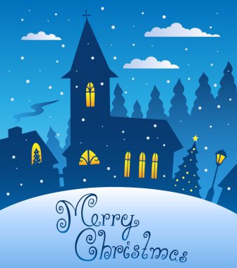 Merry Christmas evening scene 1 clipart