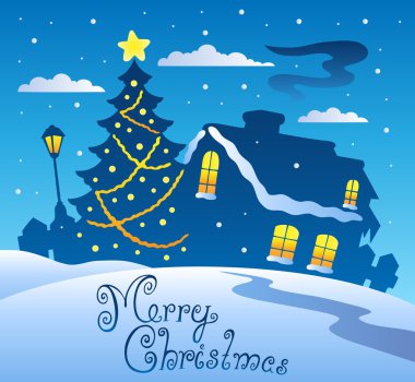 Merry Christmas evening scene 2 clipart