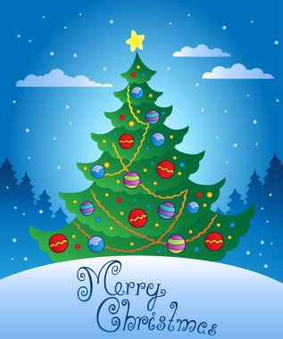 Merry Christmas evening scene 4 clipart