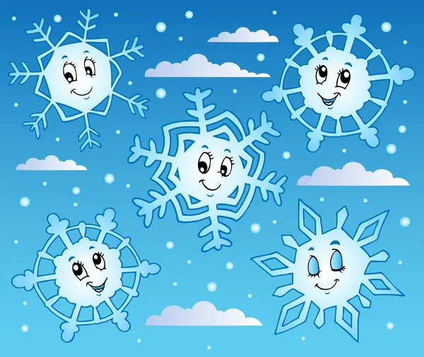 Cielo nevado con copos de nieve de dibujos animados 1 — Archivo Imágenes Vectoriales
