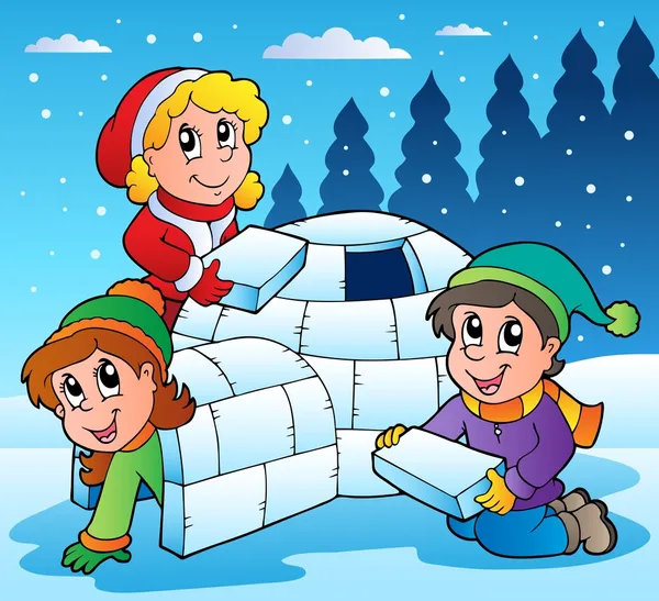 Зимова сцена з дітьми 1 — стоковий вектор