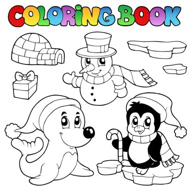 Coloring book wintertime animals 3 clipart