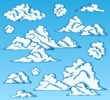 Clouds drawings on blue sky 1 clipart