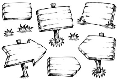 Wooden boards drawings collection clipart