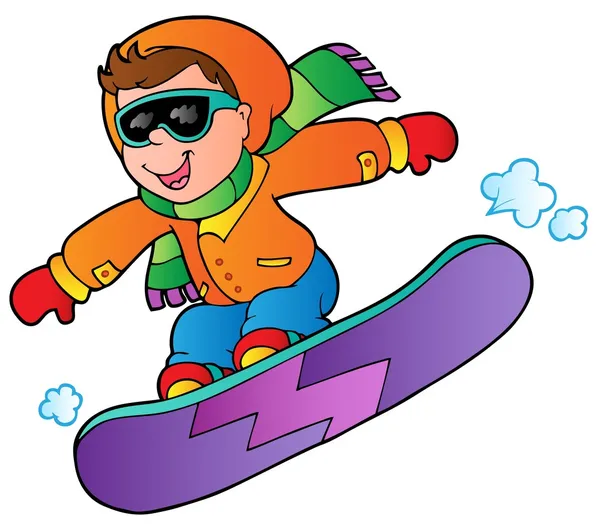 Мультяшний хлопчик на сноуборді — стоковий вектор
