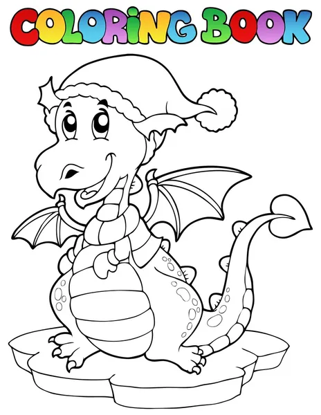 Coloring book cute winter dragon — Stock Vector