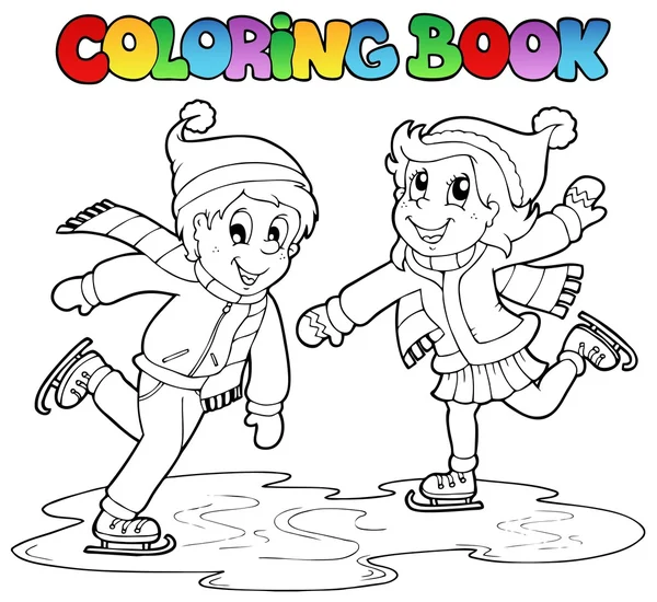Kleurboek schaatsen jongen en meisje — Stockvector