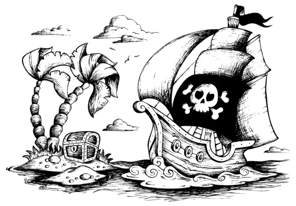 Tekening van piratenschip 1 — Stockvector