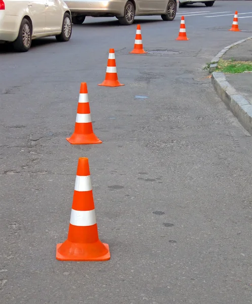 Abstract coni stradali mucchio, i dettagli barier di sicurezza . — Foto Stock