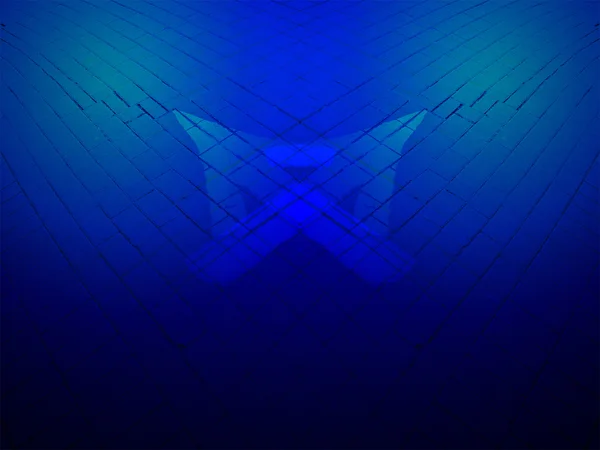 Abstract blauwe verlichting, witte richting teken geschilderd over baksteen. — Stockfoto