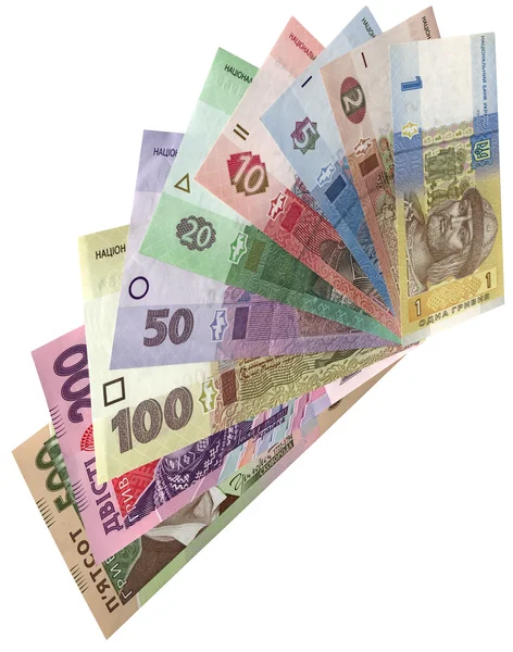 Ukrainska pengar (hryvnas) isolerad på vit bakgrund. — Stockfoto