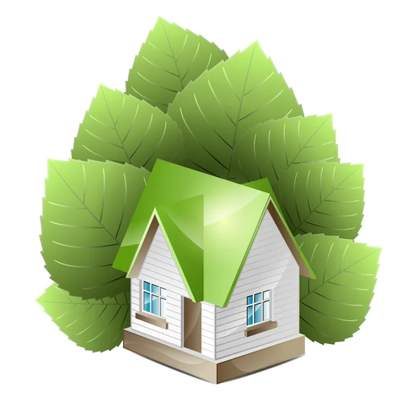 La casa y las hojas verdes — Vector de stock