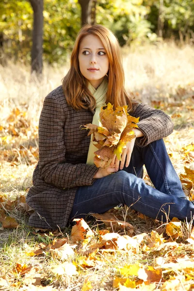Portret van roodharige meisje in de herfst park — Stockfoto