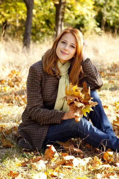 秋の公園で赤い髪の少女の肖像画 — ストック写真