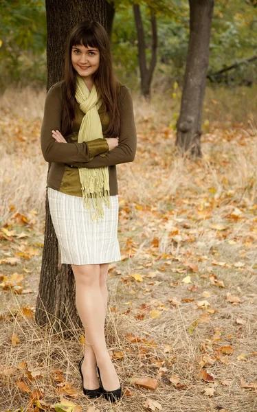 Porträtt av brunett tjej i höst park. — Stockfoto