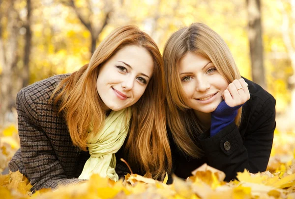 에 두 소녀는 공원에서 야외 — 스톡 사진