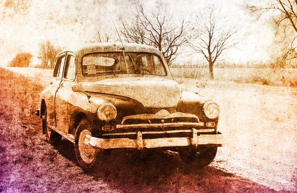 Old classic russian car near road. — Stock Photo, Image