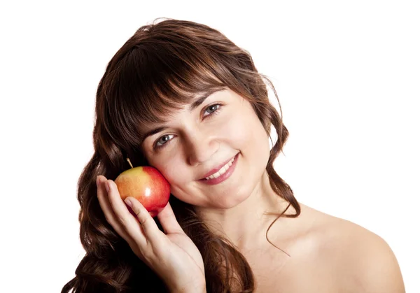Bruna ragazza con mela — Foto Stock
