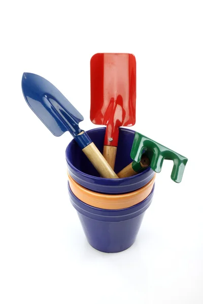 Gardening tools and pots — Stock Photo, Image