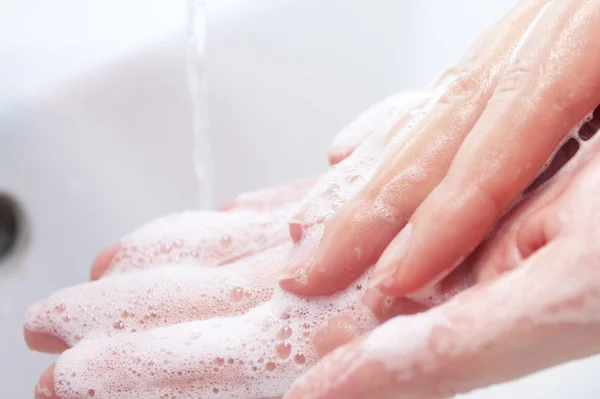 Washing of hands with soap — Stock Photo, Image