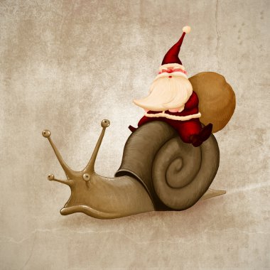 Santa Claus rides a snail clipart