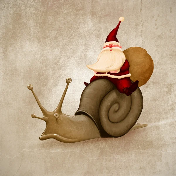 Santa Claus rides a snail — Stock Photo, Image