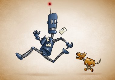 Postman Robot and mechanical dog clipart