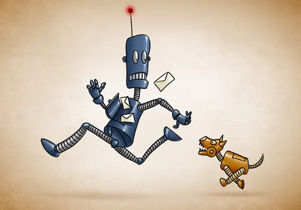 Postman Robot and mechanical dog — Stock Photo, Image