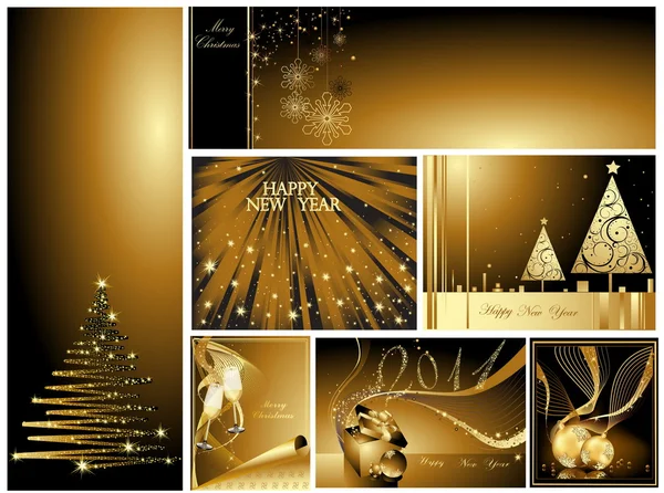 Altın Mutlu Noeller ve Mutlu yıllar koleksiyonu — Stok Vektör