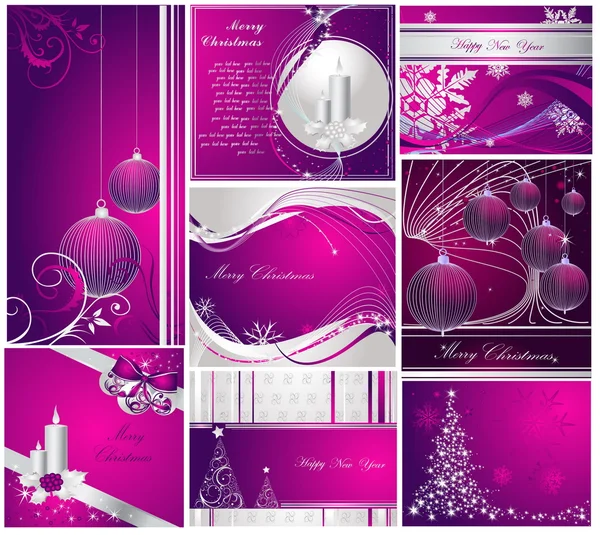 Веселого Різдва і з новорічною колекцією срібла і фіолету — стоковий вектор