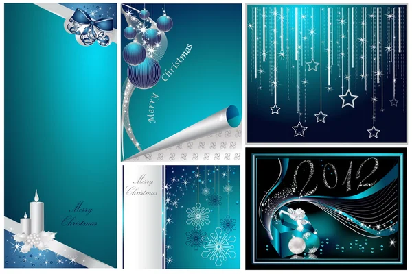 Веселого Різдва і з новорічною колекцією срібла і синього — стоковий вектор