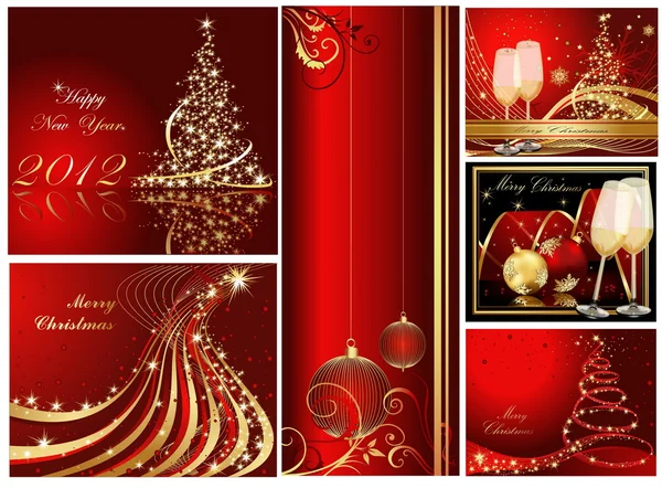 Frohe Weihnachten und ein gutes neues Jahr Kollektion Gold und Rot — Stockvektor